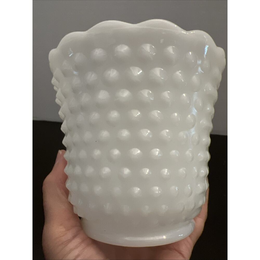 Vintage Milk Glass Hobnail Planter Scalloped Edges 5”